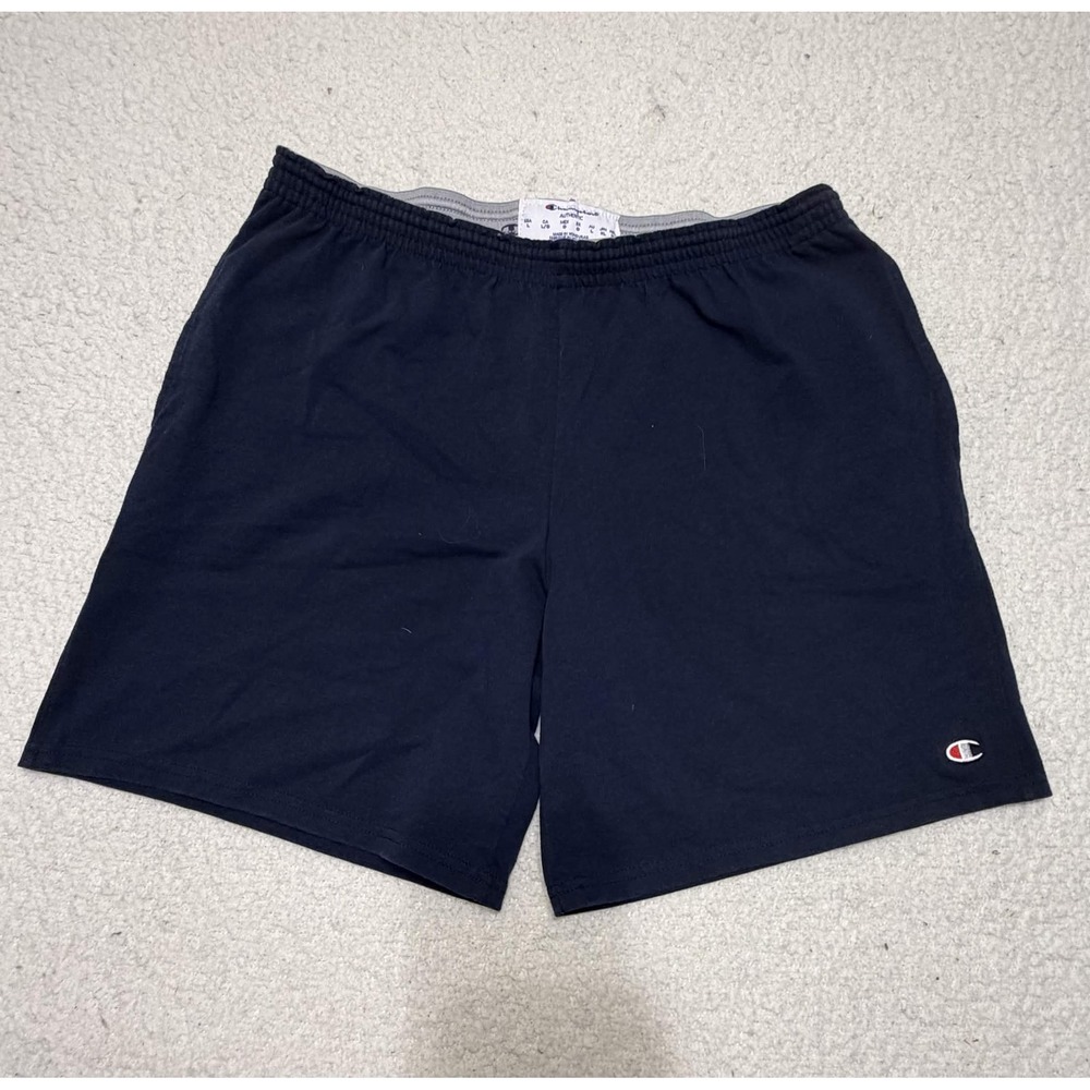 Champion Mens Athletic Shorts Navy Blue Solid Jersey Vintage Size L
